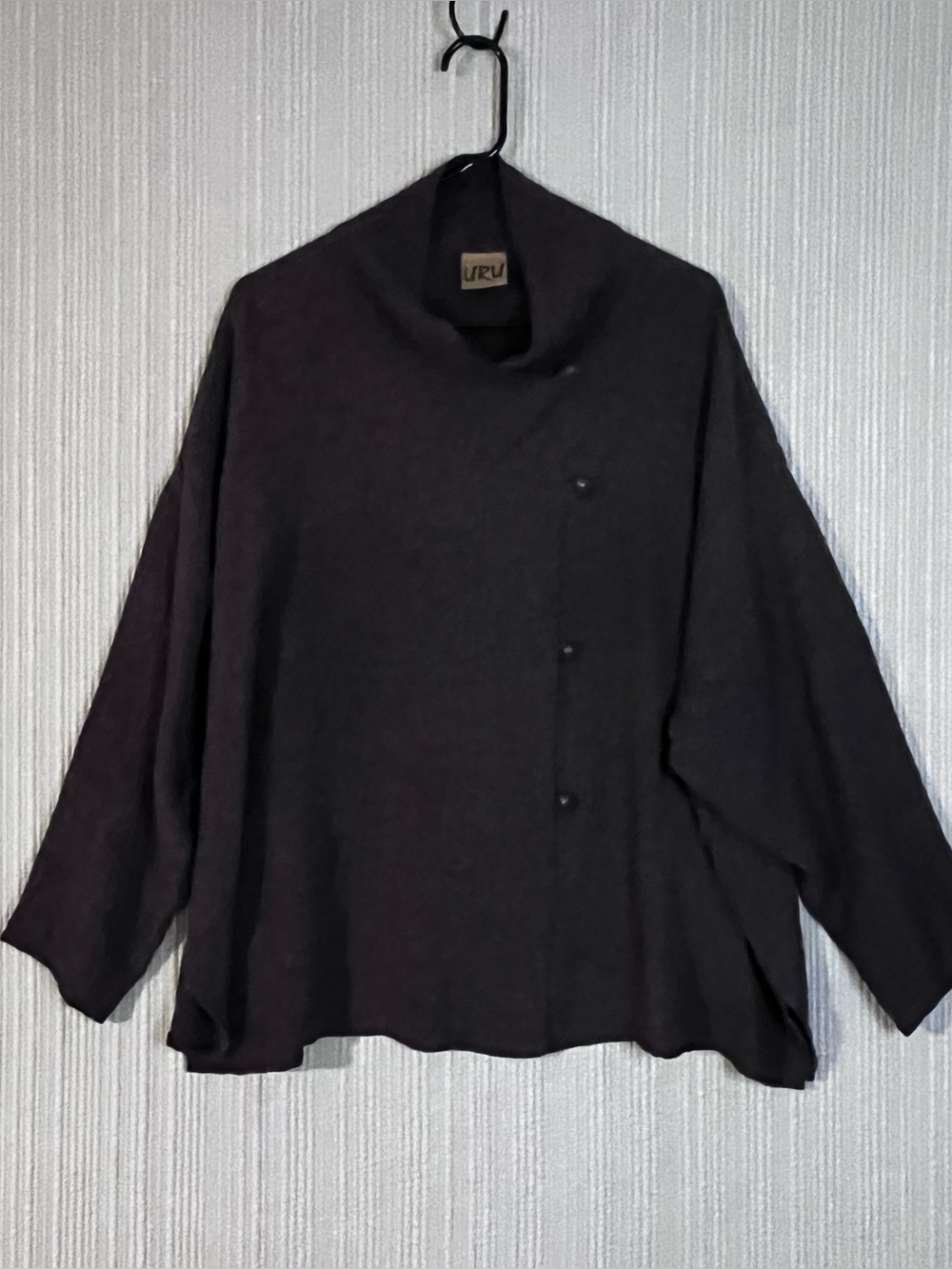 Uru Textured Silk Dark Artsy Top Asymmetric Button Up Womens O/S